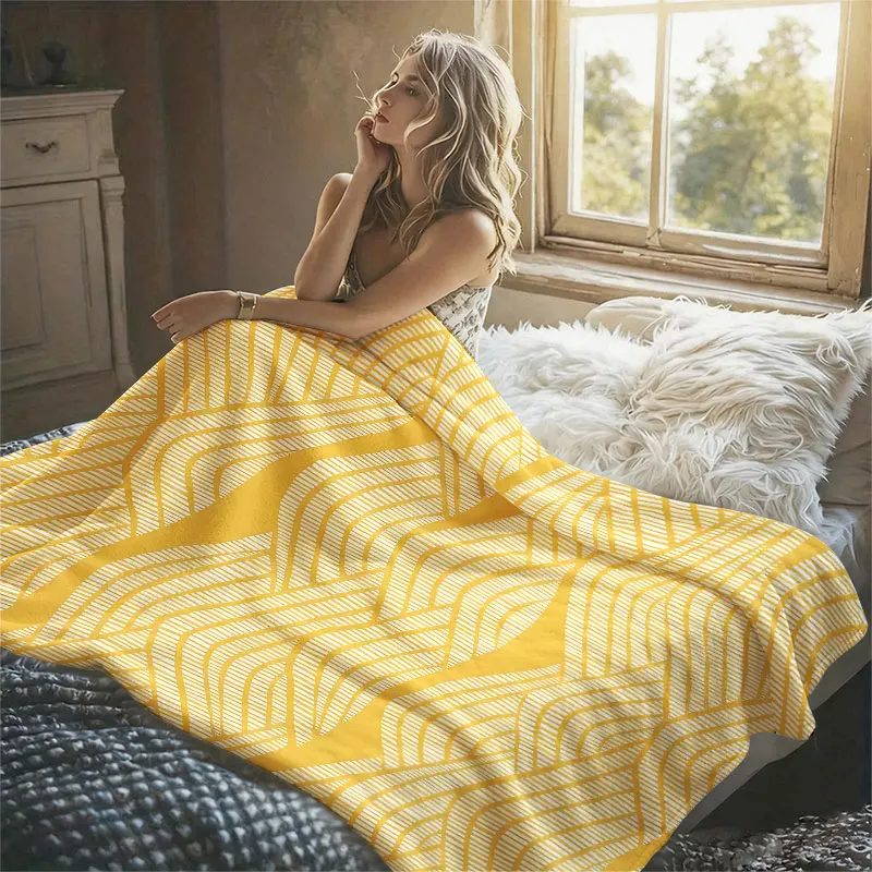Minimal Mountain Lines Flannel Blanket Warm Soft Halloween Christmas Decorative Couch Warm Cozy All-Season Gift