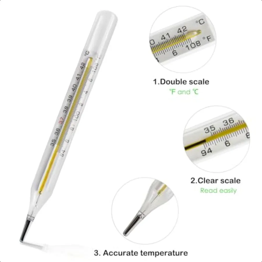 Clinical Glass Thermometer for Underarm 2PCS Classic Non Digital Thermometer for Adults Accurate Easy Reading by