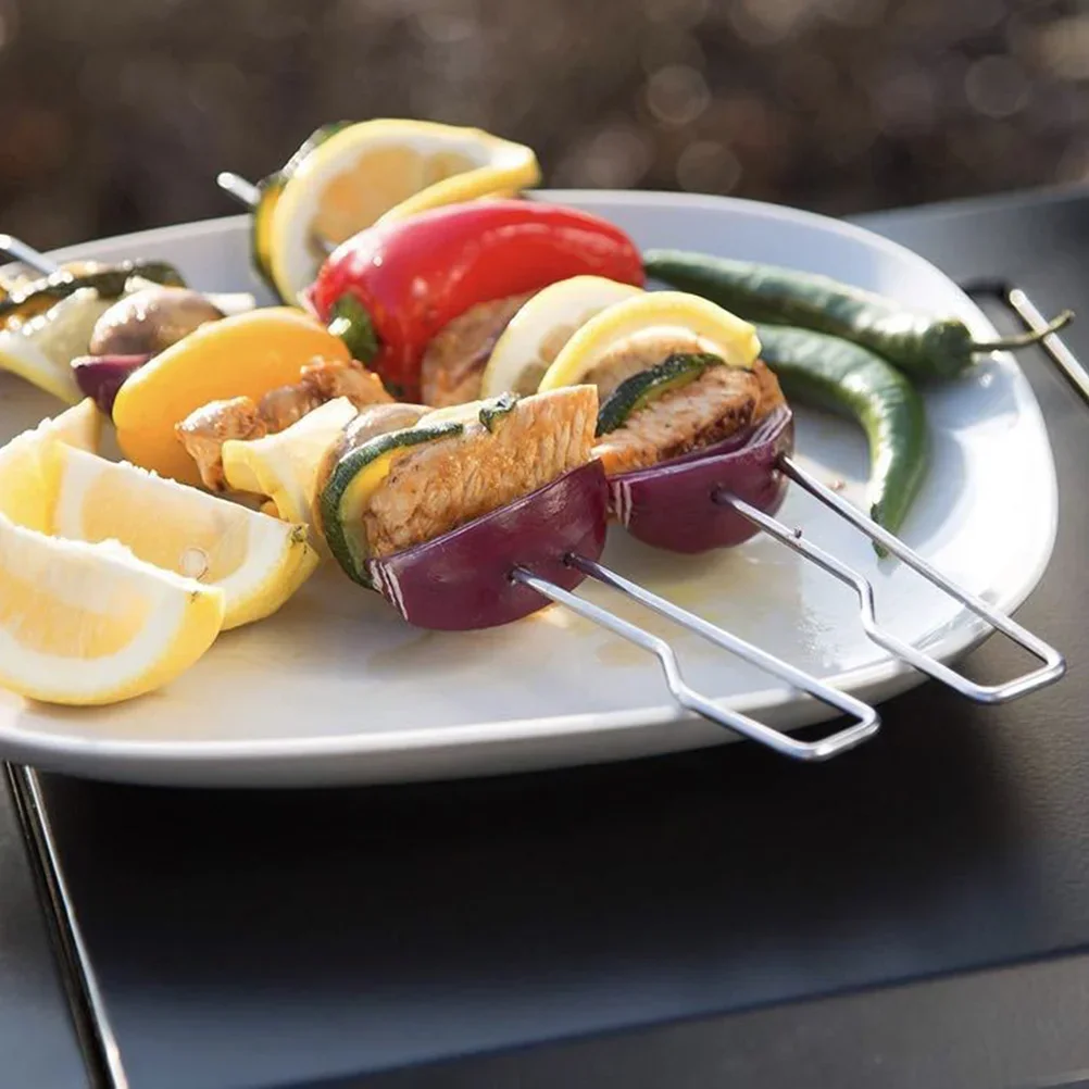 2Pcs Premium Stainless Steel Barbecue Fork Meat Fork For Wings Kebabs Outdoor Camping Restaurant Bbq Tools Skewer Stick Grill