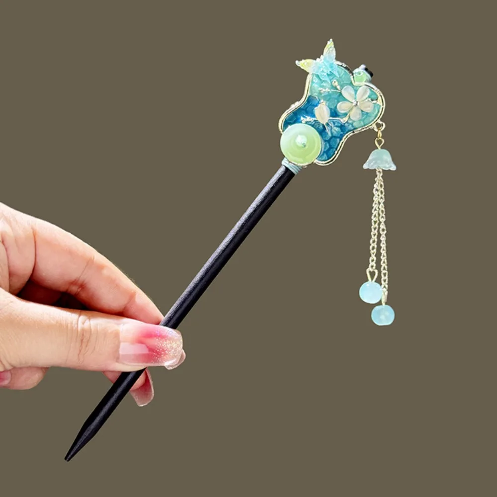 

Chinese Style Flower Hair Sticks Handmade Tassel Hanfu Hair Bun Wooden Hair Forks Vintage Retro Hair Clips for Pan Headdress