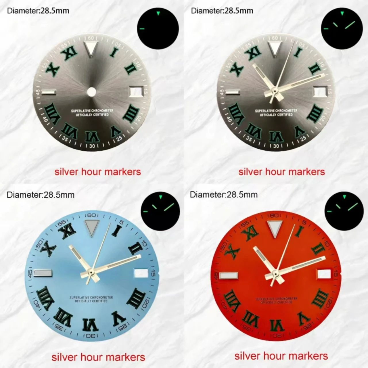 28.5mm  NH35 S Logo Dial Ice Blue Silver Gray-Green Wimble_Don Dial for NH35 Movement Green Lumen  Date_Just  Watch Accessories