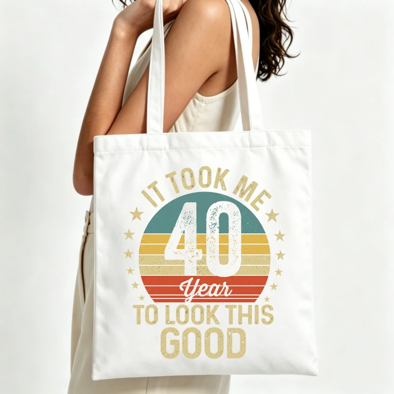 vintage text graphic canvas tote bag, retro style for casual daily use and summer outings