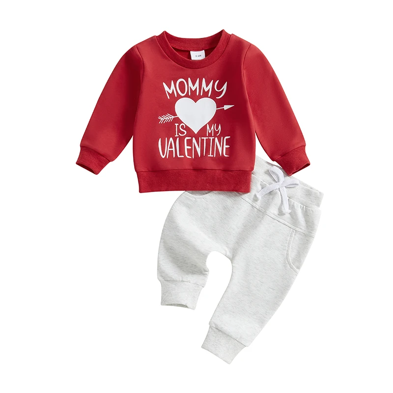 Baby Boy Valentine s Day Outfit Letter Print Long Sleeve Sweatshirt and Elastic Pants 2 Piece Clothes for Toddler