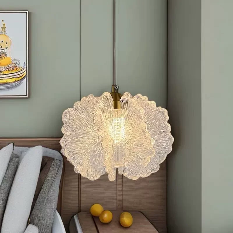 Home Decor Flower Shape Luxury Pendant Light White Pink Acrylic Lampshade Indoor LED Bedroom Night