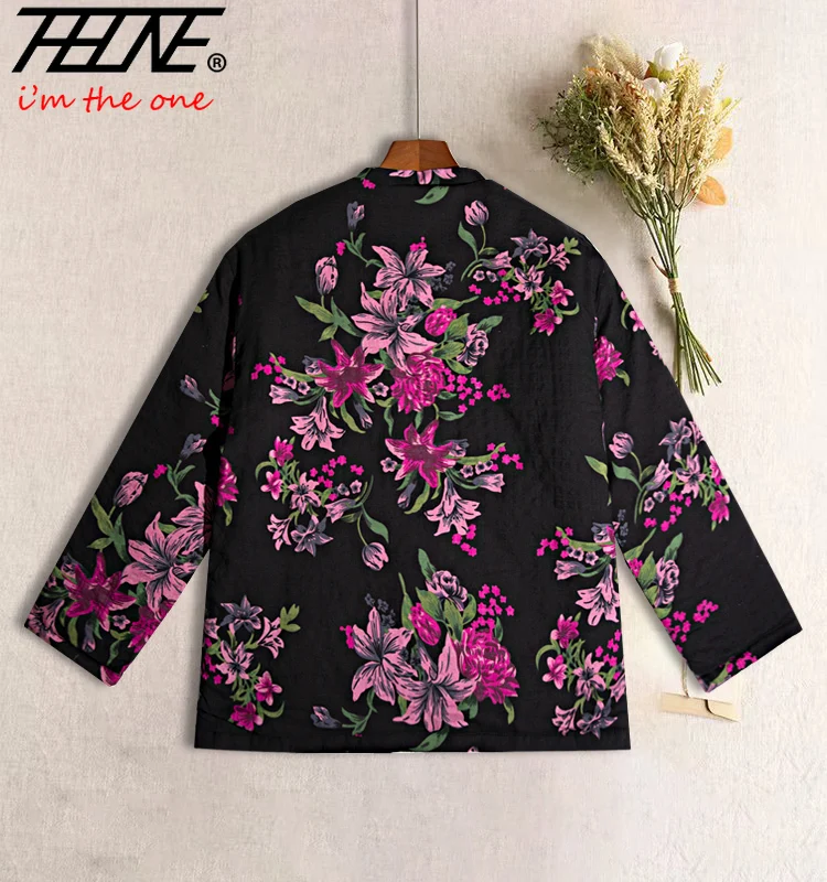 THHONE Autumn Winter Coat for Women Parkas Vintage Indie Folk O Neck Chinese Style Long Sleeve Loose Casual Clothes Female Top
