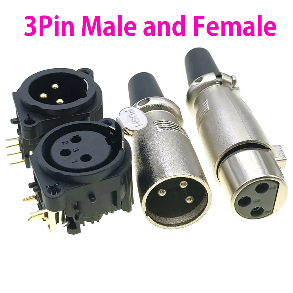 Male Female 3 5 Pole Vertical Plug PCB Mount Lateral Right Audio XLR Connector Receptacle Through Holes Board Solder