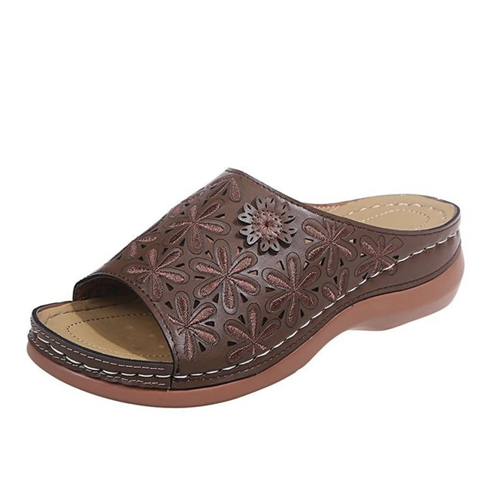 Leather Soft Footbed Orthopedic Arch Support Sandals For Women Embroidered Shoes