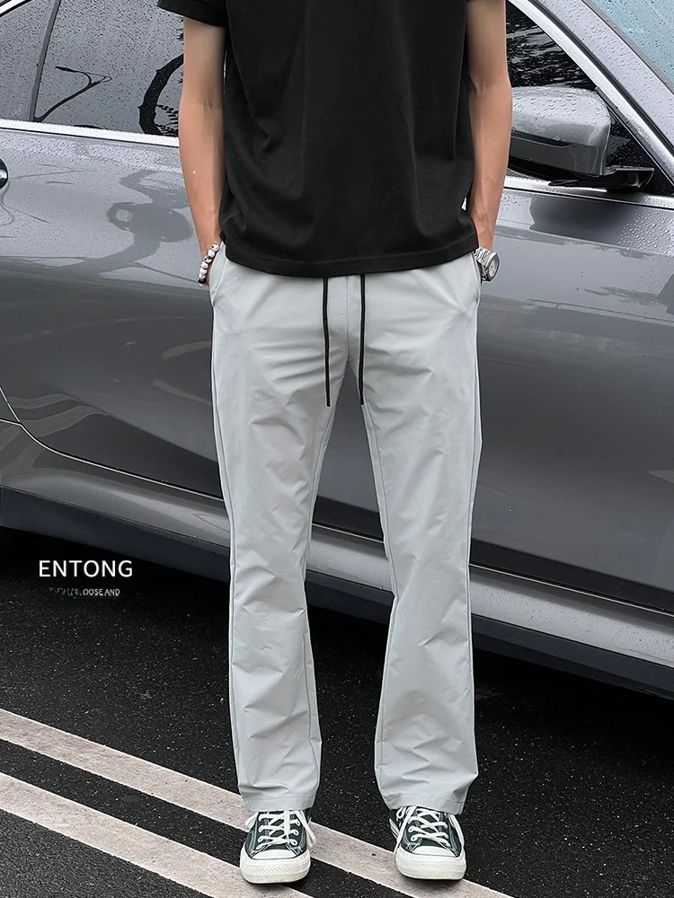 

Легкие тонкие быстросохнущие повседневные брюки Entong для мужчин: универсальные, свободные, в американском стиле, модные, брендовые, длинные, для лета