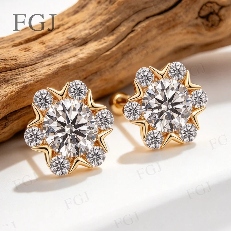 S925 Silber Rhodium-Plattierte Schneeflocken-Moissanit-Ohrringe 2CT D-Farbe Eleganter Feiner Schmuck Valentinstagsgeschenk für Frauen – Detail 8