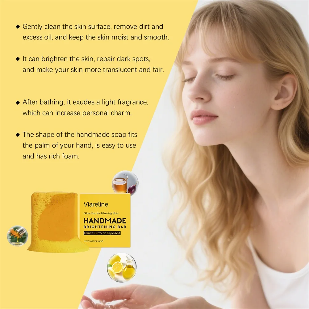 100g Lemon Turmeric Kojic Acid Soaps Reduces Dark Spots Hand-Made Moisturizing Refreshing Brightening Bar For Face Body Shower