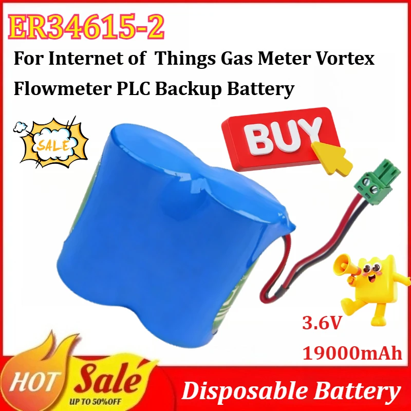 

ER34615-2 3.6V 19000mAh 19000mAh Disposable Battery Pack for Internet of Things Gas Meter Vortex Flowmeter PLC Backup Battery