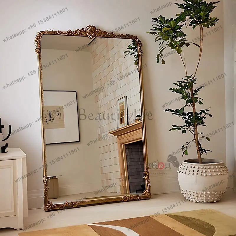 LS French retro full-length mirror wall-mounted American carved entrance large floor-to-ceiling home fitting mirror