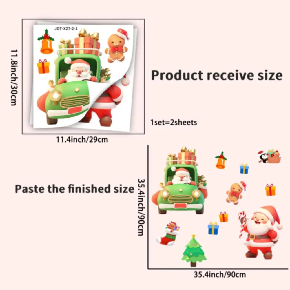 Christmas Window Static Clings Set 4 Sets PVC Stickers for Holiday Home and Office Decoration with Santa Designs