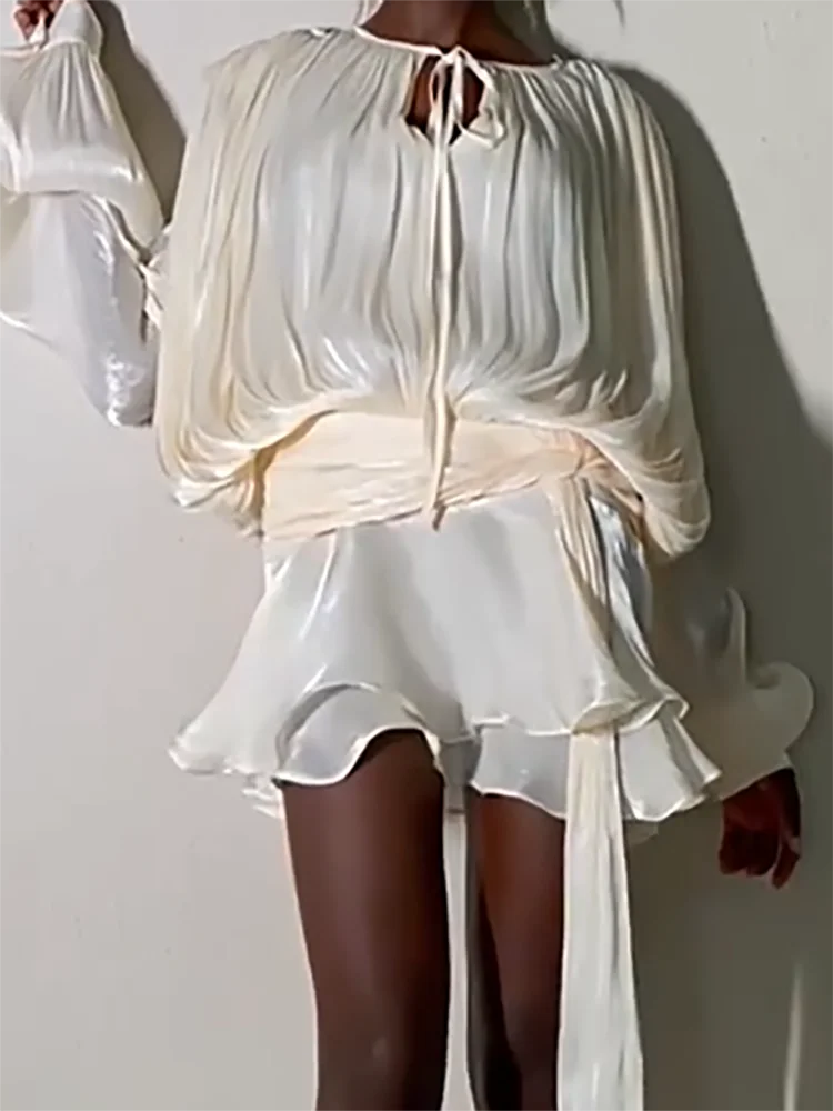 

Casual Temperament Bright Yarn Dress French Romantic Puff Sleeve Women's Party Dress New Autumn Solid Color Elegant Short Dress