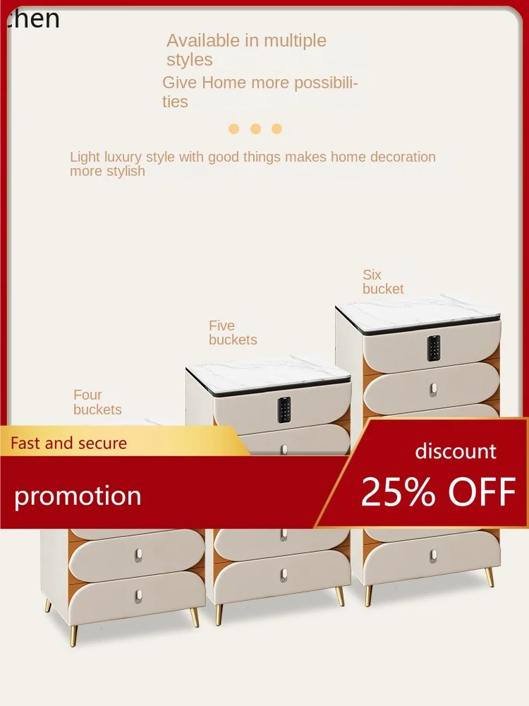 YFY Solid Wood Complete Chest of Drawers Stitching Contrast Color PU Leather Hong Kong Style Storage Cabinet Locker