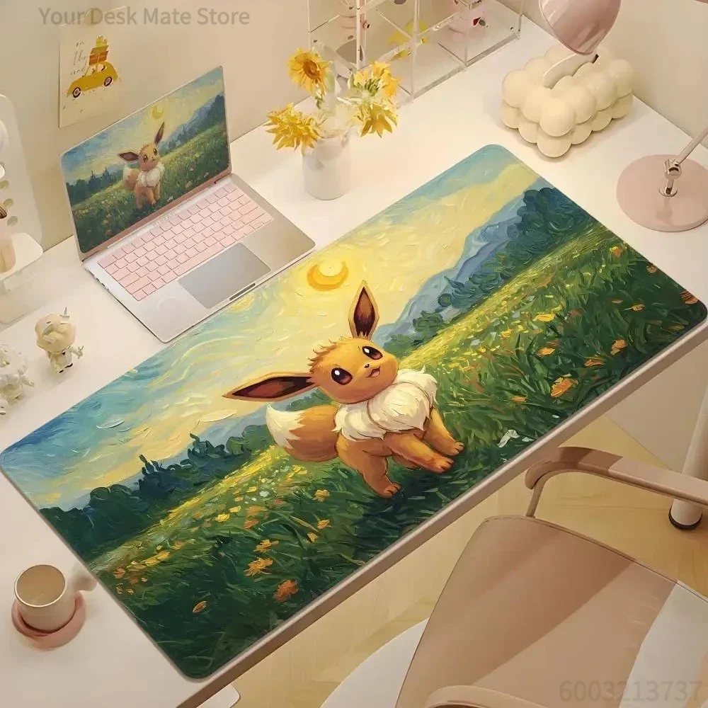 Eevee Starry Night Van Gogh Schreibtischunterlage, wasserdichte, rutschfeste Spielmatte