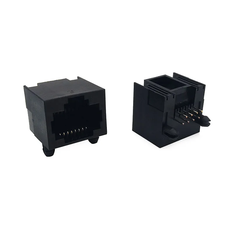 20PCS RJ45 Connector 8P8C socket 56 Network Interface 90 Degree Horizontal Black With Plastic Foot L=15.1*15.8*12.6mm