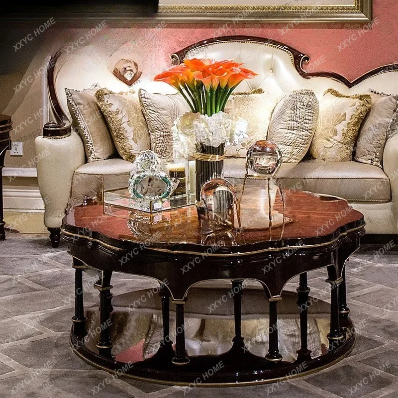 XX Villa neoclassical living room furniture mahogany carved coffee table coffee table