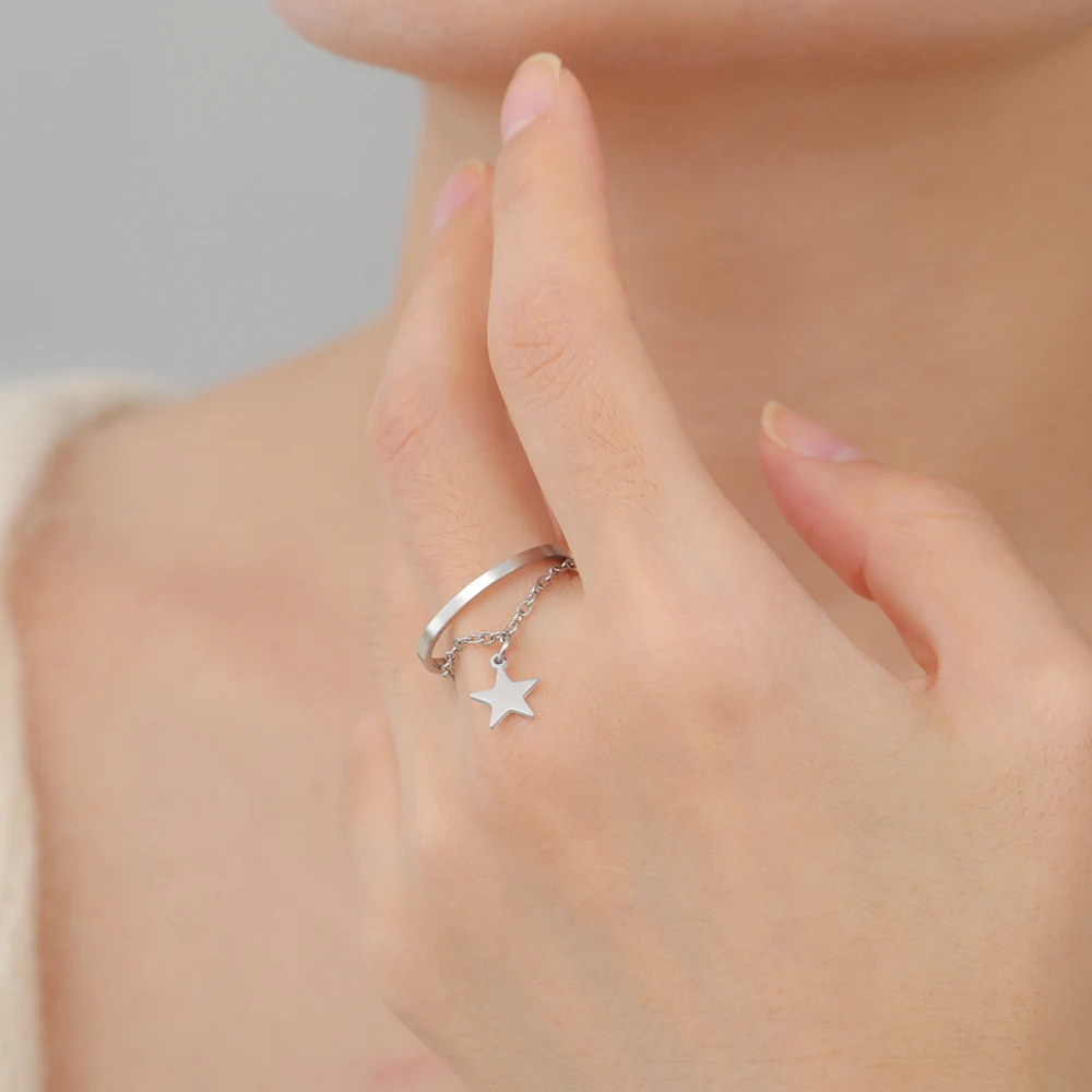 Dawapara Vintage Stern Kette Quaste Verstellbarer Ring Hexagramm Pentagramm Kreuz Charm Edelstahl Damen Schmuck – Detail 7