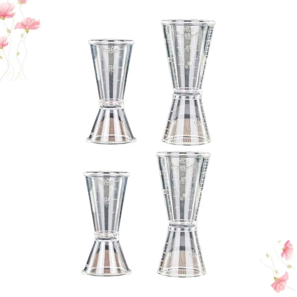 4pcs Plastic Bartender Scale Cups Double-head Ounce Wine Measuring Cup Bar Tool For Party Liquid Cocktail  Drinking Cups 2 Sizes