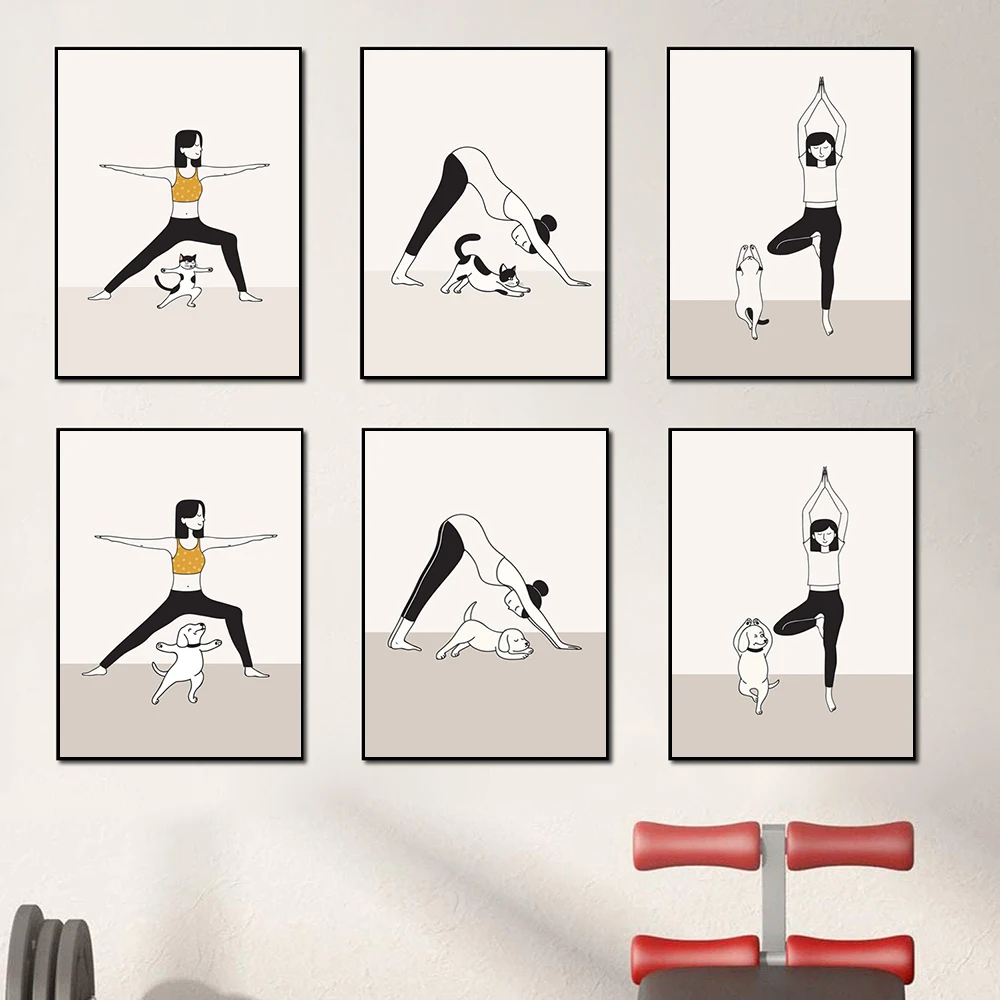 Yoga Line Pose Art Prints Boho Posters Exercise Gym Yoga Chart Pose Canvas Painting Yoga Studio Wall Pictures Decor