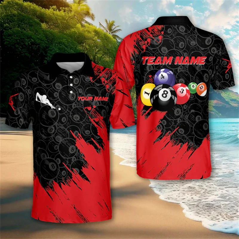 Summer T Shirts For Men 2025 Short Sleeve Men's Clothing Lapel 3D Printing Billiards Shirt Custom Name Number Polo Tees Tops DIY