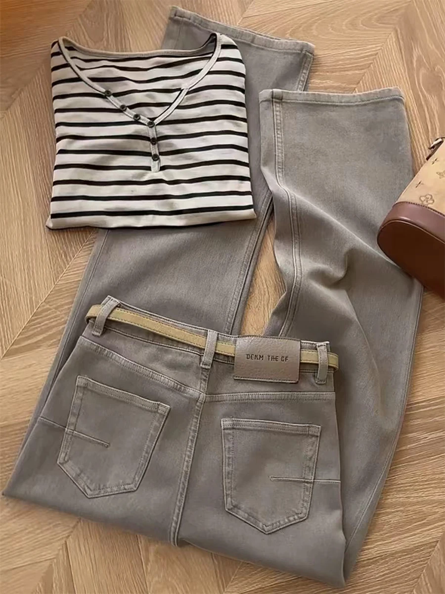 High Waist Straight Leg Stretchy Denim Jeans Women's Loose Fit Bootcut Pants Cotton Elastic Fall Season Pear Shaped Body