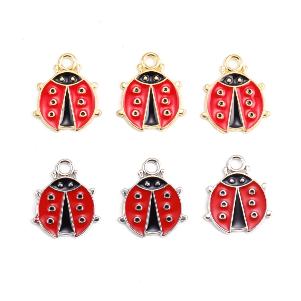 

10Pcs Gold Silver Enamel Ladybug Alloy Pendant for DIY Necklace Bracelet Charm Material Jewelry Making Supplies Bulk