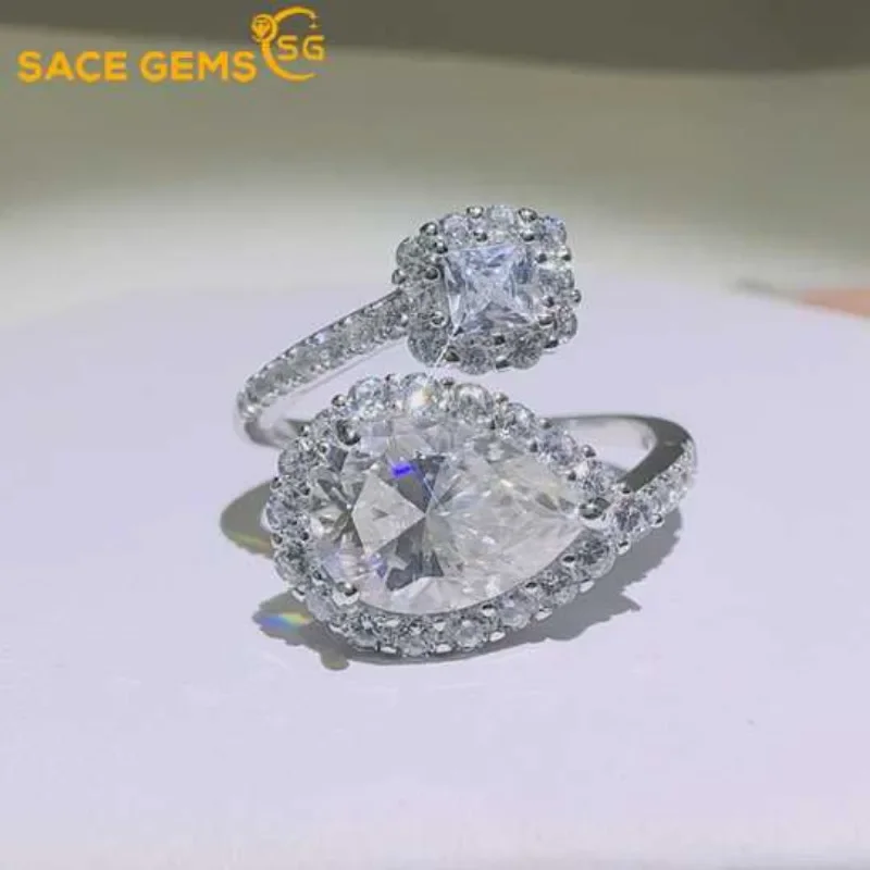 

SACE GEMS GRA Certified D Color 2ct Moissanite Ring 925 Sterling Silver Plated with 18k White Gold Ring for Women Fine Jewelry