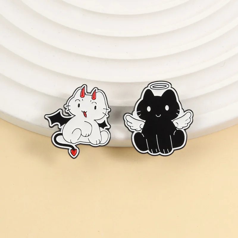 Angel Devil Cat Enamel Pins Gothic‑Style Cartoon Brooches Lapel Badges Trendy Jewelry Gift for Teen Girls Women