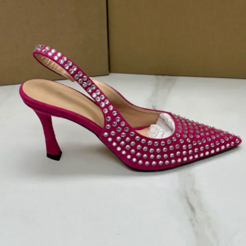 Bombas de diamantes de imitación de lujo para mujer, zapatos de tacón alto con punta estrecha, elegantes y sexys, para fiesta de boda y oficina