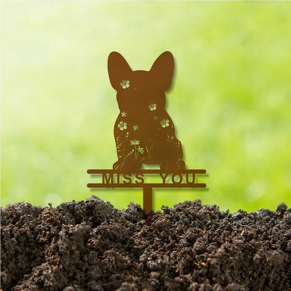 Alluring 1pc French Bulldog Memorial Sign – Add Appeal to Pet Grave. Appealing Metal Sign with Stake for Pet Loss Tribute