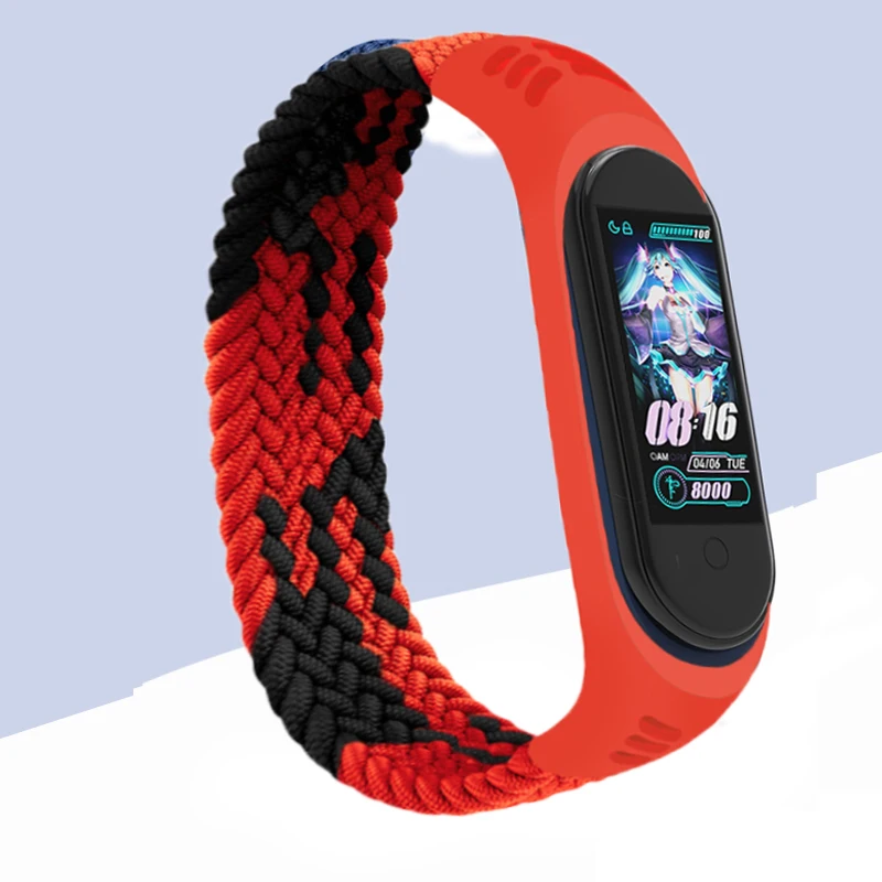 Watchband for xiaomi Mi band 6 Strap Nylon Braided Solo Loop NFC Watch Bracelet smart Miband 7 belt correa on Mi band 7 5 4 3