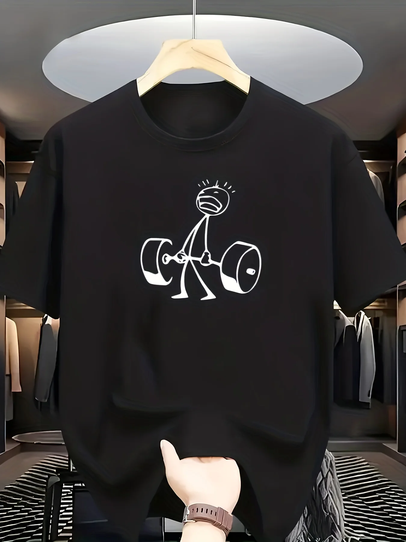 Minimalist Stickman Lifting Weights T-Shirt Creative Graphic Tee Summer Short Sleeve Casual Fashion Unisex Streetwear Top