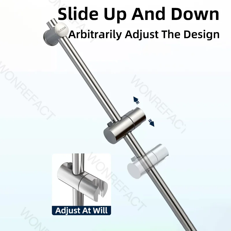 304 Stainless Steel Bathroom Shower Seat Holder Rod Rail Wall Mounted Shower Slide Bar Adjustable Handheld Shower Bracket images - 6