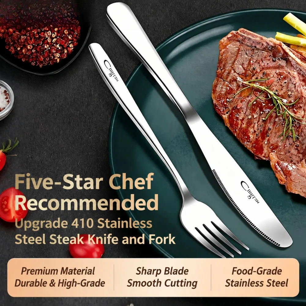 High-End Steak Knife and Fork Cutlery Set for Home Use, High-end 410 Stainless Steel Cutting Knife, Fork and Spoon 1,2,4pcs