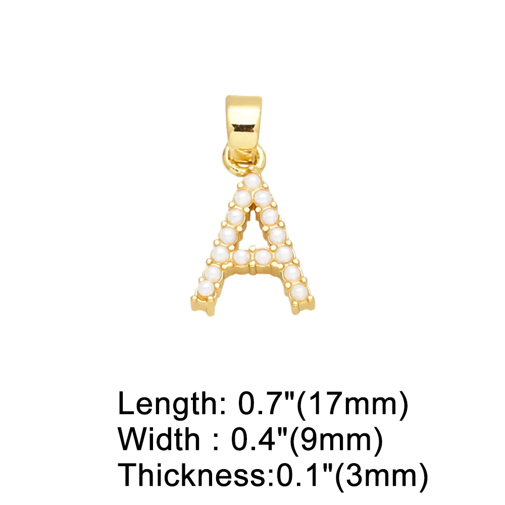 OCESRIO Trendy Small Pearl 26 Letters Necklace Pendant Copper Gold Plated Initial  Alphabet Jewelry Making Supplies pdtb153