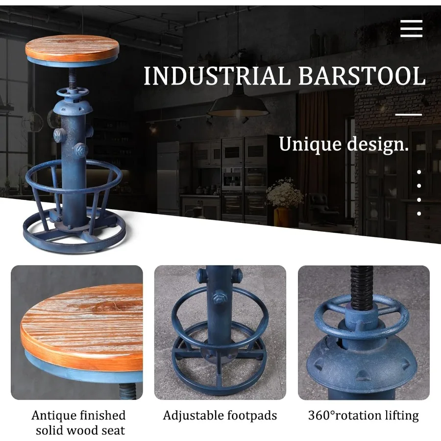 Aged Steampunk Deco Industrial Round Bottom Adjustable Height Cafe Coffee Retro Vintage Fire Hydrant Design Pub Kitchen Counter