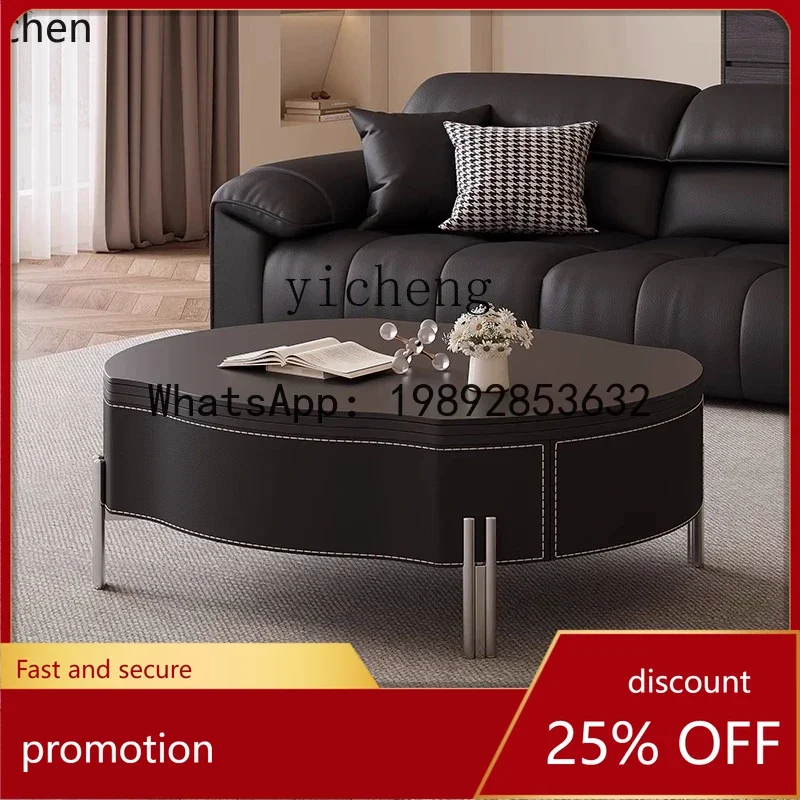 

YFY black rock slab saddle leather coffee table household retractable rotating multifunctional coffee table