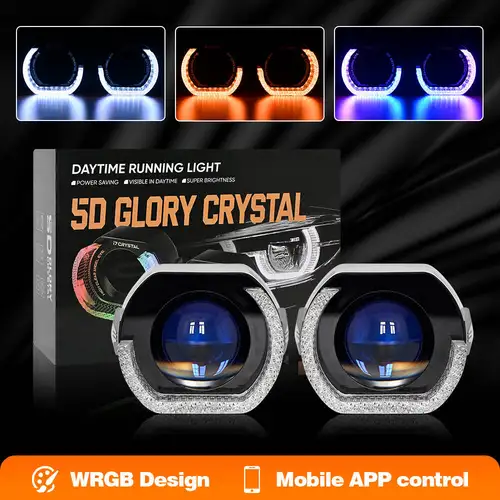 Máscara de Ojos de Ángel RGB de cristal 5D de 2,5 "", 3 pulgadas, anillos de Halo LED coloridos para lentes de proyector LED Bi Xenon, faro DRL, accesorios para coche