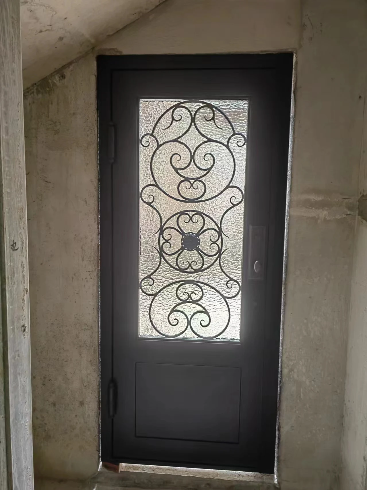 Front Modern Exterior Steel Security Metal Wrought Iron Front Entrance Exterior Glass Double Door