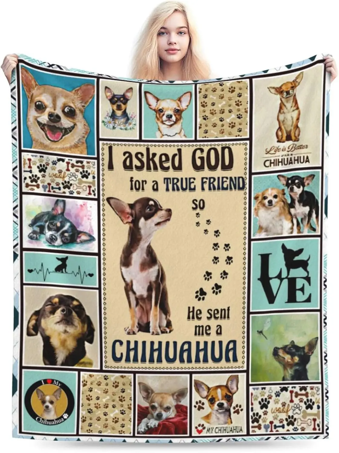Chihuahua Throw Blanket Cute Dog Portrait Art Unique Gift Home Bedroom Living Room Decor