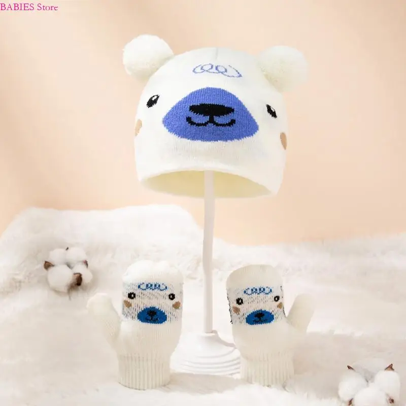 

C9GB Fashion Children Cartoon Knitted Beanie Hats Gloves Suits Kids Winter Outdoor Warm Newborn Baby Clothes Accessories