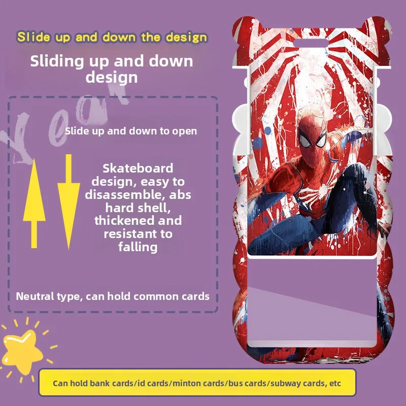 حامل بطاقات Spider-Man Wave - حافظة حافلة كرتونية/حافظة تمرير مترو مع حبل طويل للطلاب