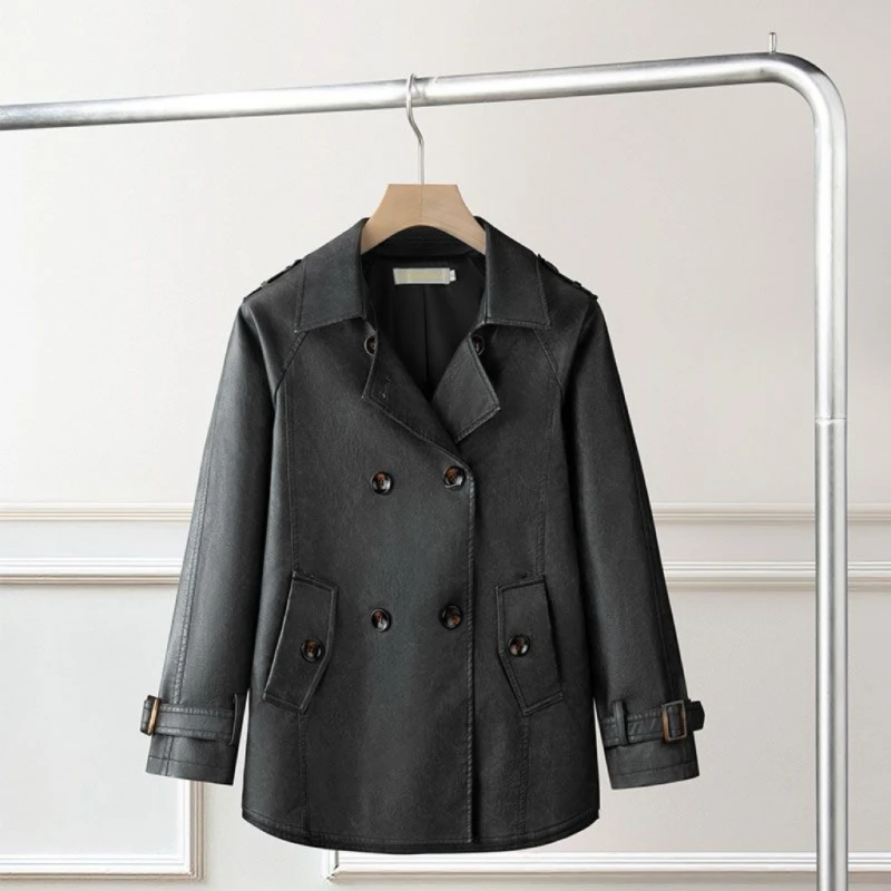 Outerwear New Mom Coat  Autumn Winter Women's Loose Concealing Short Versatile Lapel High-end Leather Coat Fashion Women’s Wear