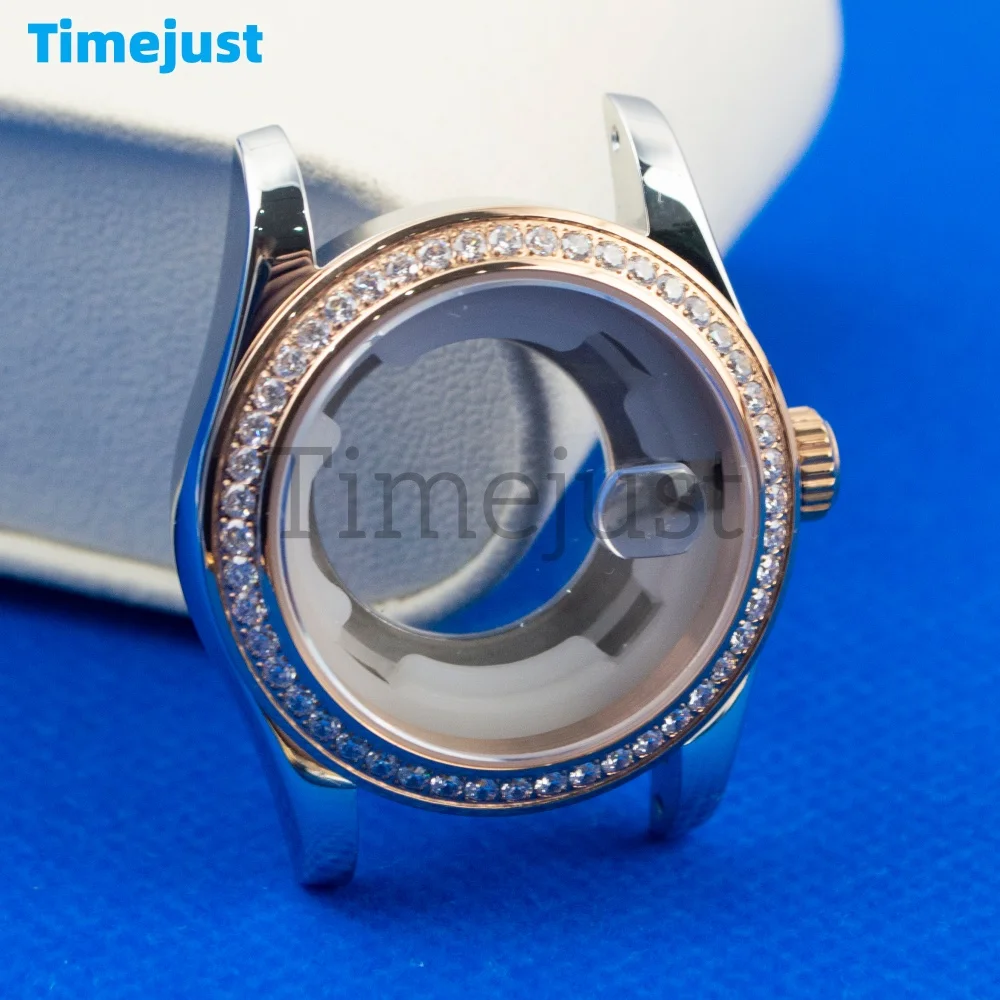 33mm Watch Case Diamonds Watchcase Women's Case NH05 Stainless Steel Case Parts Sapphire Glass For Datejust NH05 NH06 Movement
