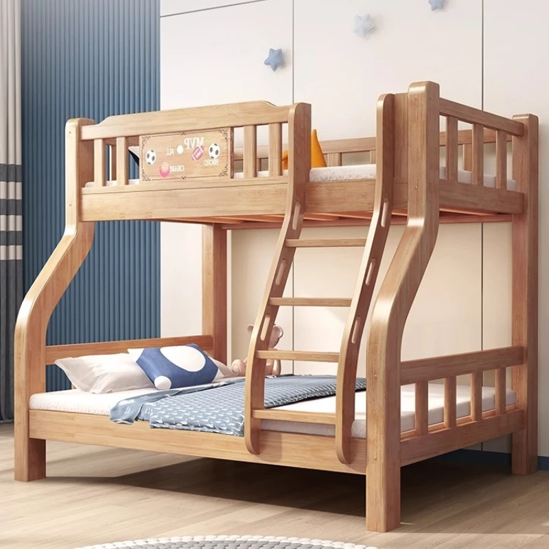 g*-Fresh Solid Wood Style Rubber Wood Furniture Bedroom Bunk Bed Mother Child Bed Eco-friendly Paint Slat Frame Childlike Ladder