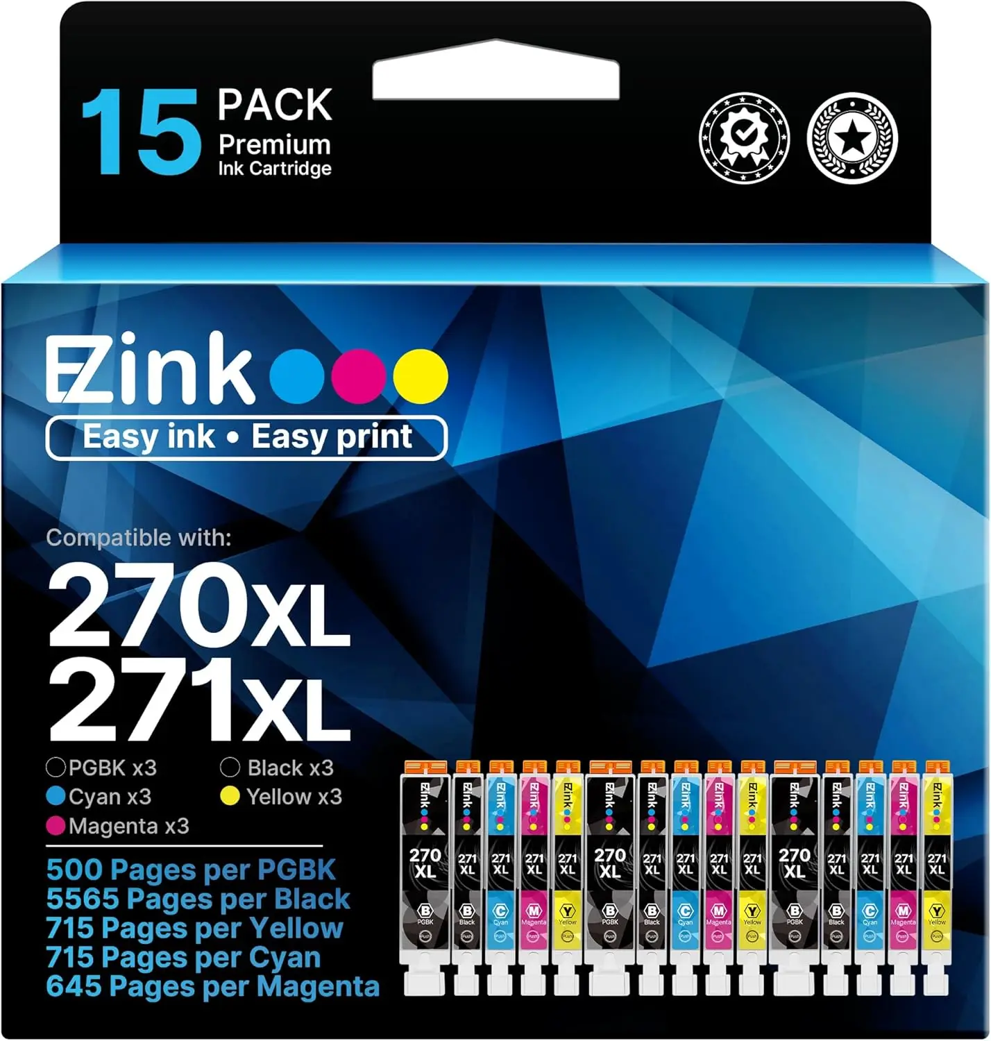 

15-Pack Compatible Ink Cartridges for Canon Printers, High-Quality Replacement