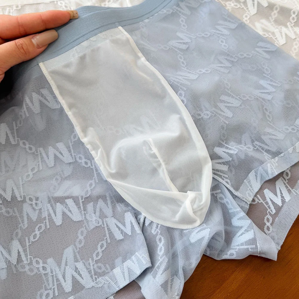 Men Jacquard Mesh Boxer Shorts Sissy Ultra-thin Cooling Extreme Night Underwear Panties Sheer Trunks Breathable Men's Clothing