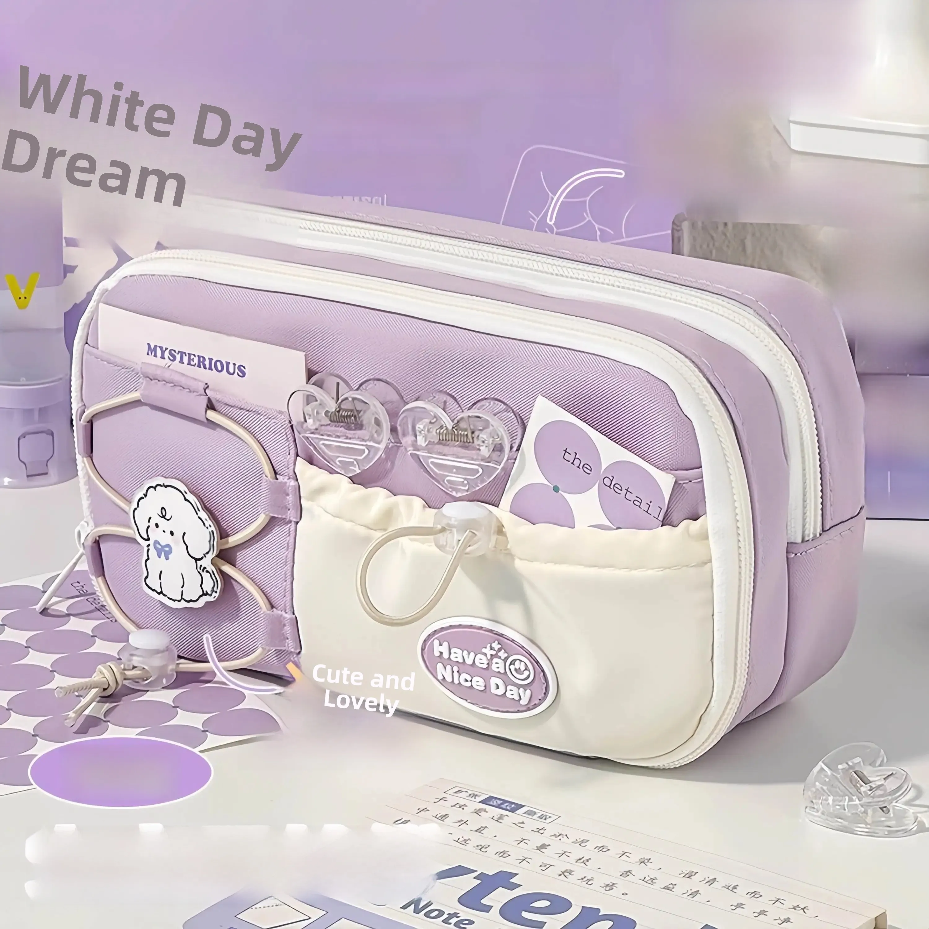 High Capacity Girls' Pencil Case 2026 New Style Popular Student Stationery Box Primary School Special Use High Aesthetic Valu...